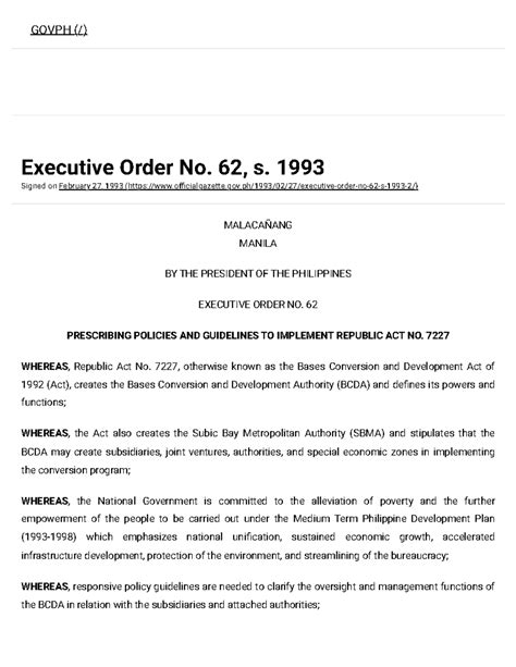 EXECUTIVE ORDER NO. 62 .